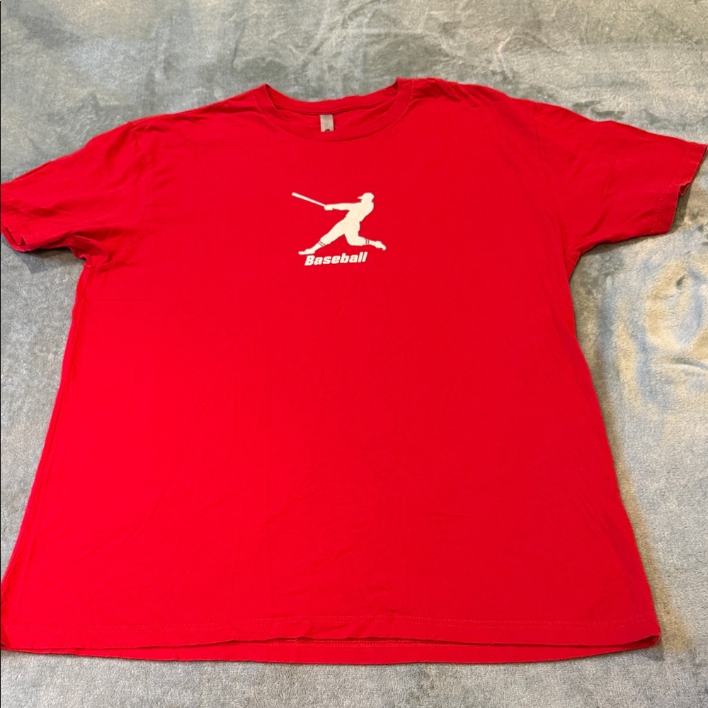 Next Level Apparel Red Tee with Baseball Slugger Graphic, size XL